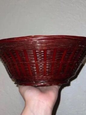 Vintage Cottage Core Boho Red Wicker Basket